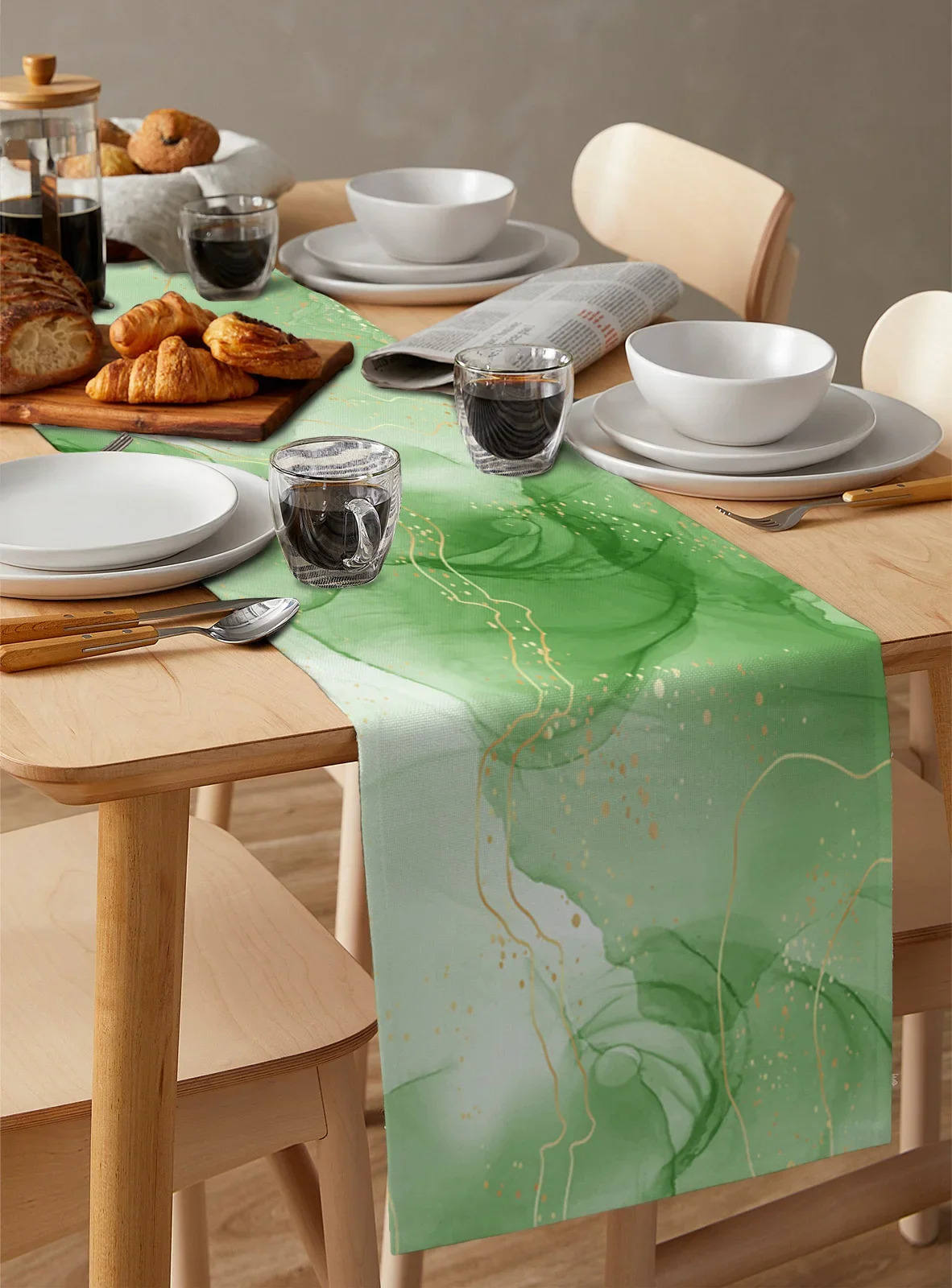 Мраморная линия градиентная трава зеленые льняные дорожки для стола украшение