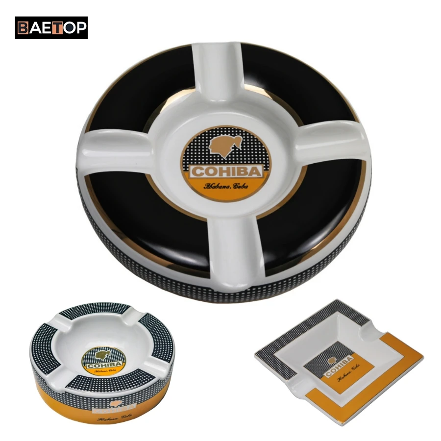 

COHIBA-Classic Керамическая пепельница для сигар, Мода высокой четкости, 4 держателя, Большой размер, Круглая, Квадратная пепельница для сигар, Высокое качество,