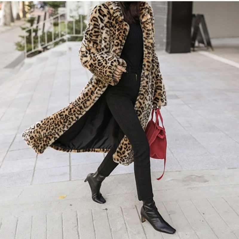 2022 Winter Extra thick coat Fashion Leopard Print Hipster Loose Mink Velvet Lapel New Coat Jackets for Women