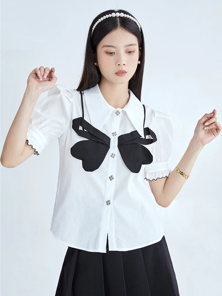 Новинка лета 2022 блузка для девочек милая Корейская рубашка-поло с пышными