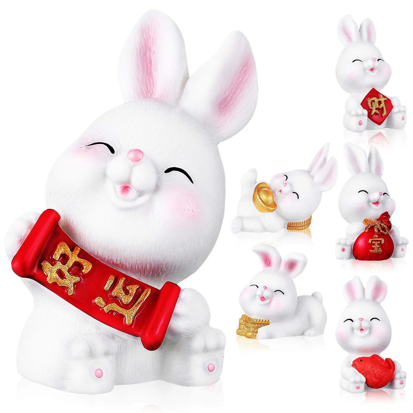 

Rabbit Bunny Decor Figurine Resin Mini Figurines Chinese Miniature Statue Year Lucky Animal Zodiac Figures Ornament Cupcake New