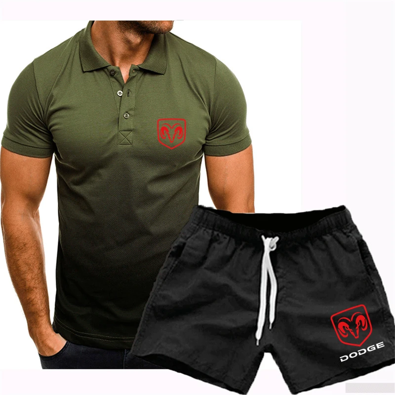

Summer Comfortable Dodge Brands Logo Print Leisure Polo-shirt Set Customizable Logo Men Short Sleeve+Shorts Sets Fast Shipment