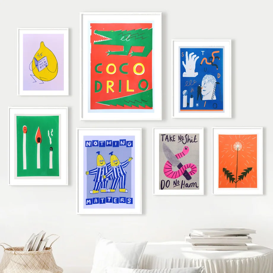 

Match Dandelion Crocodile Lemon Retro Abstract Wall Art Canvas Painting Posters And Prints Wall Pictures For Living Room Decor