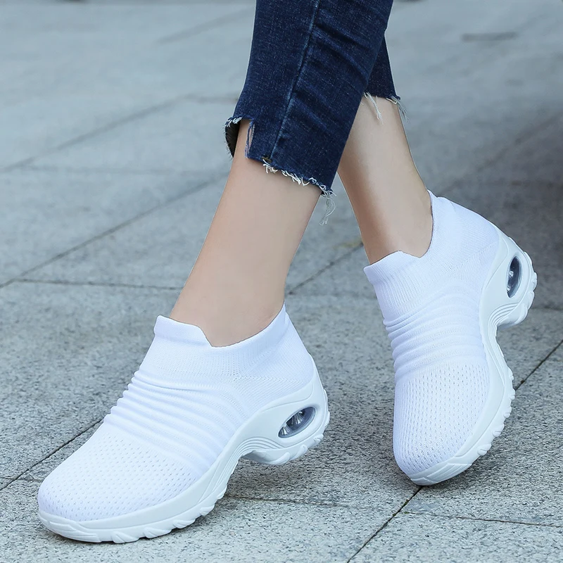 Women Sock Shoes Breathable Walking Shoes High Increasing Athletic Sneakers Knitted Outdoor Casual Loafer Shoe Plus Size 44