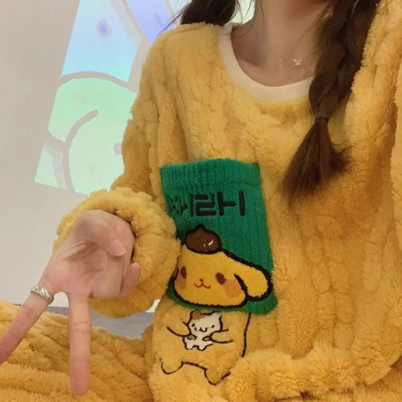 

Kawaii Sanrio Pom Purin пижамный комплект мультфильм аниме зимняя женская домашняя одежда толстая и теплая Милая Пижама для женщин