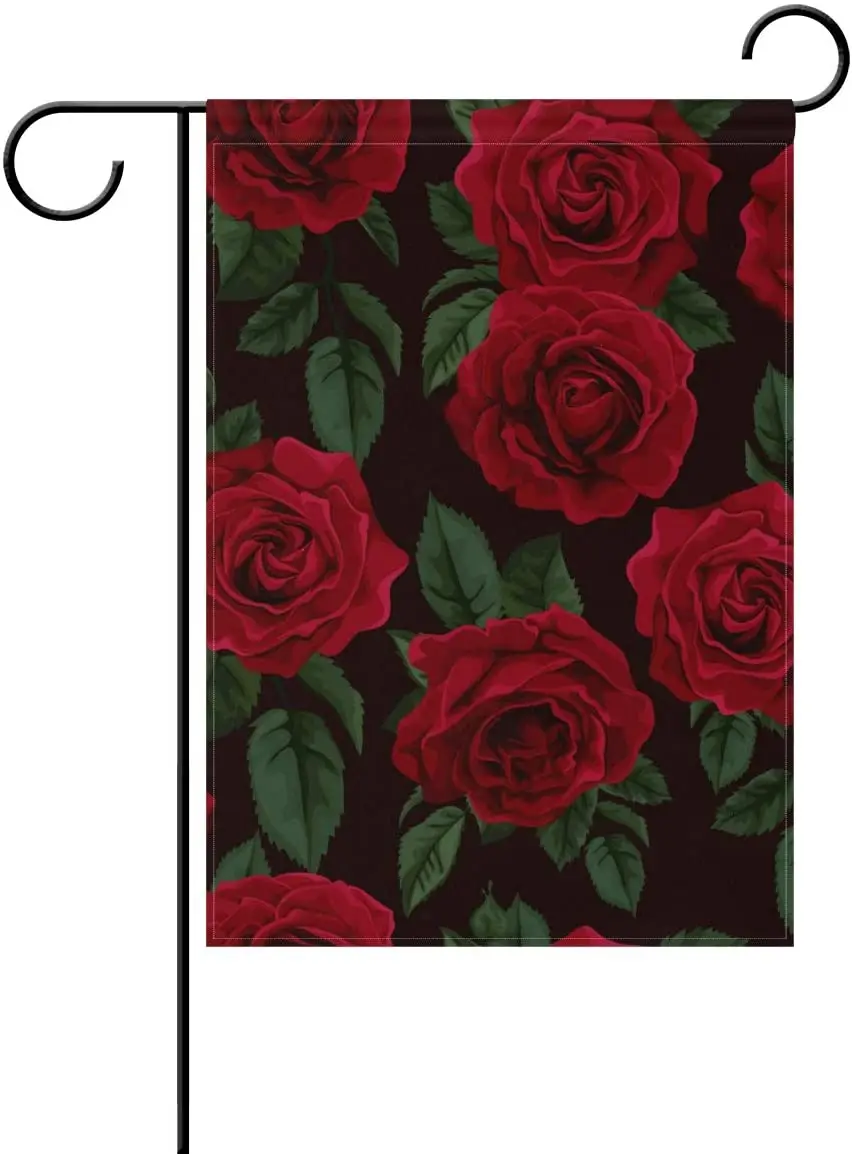 

Red Rose Flower Floral Garden Flag Welcome Home House Flags Double Sided Yard Banner Outdoor Decor Banner for Outside House Yard
