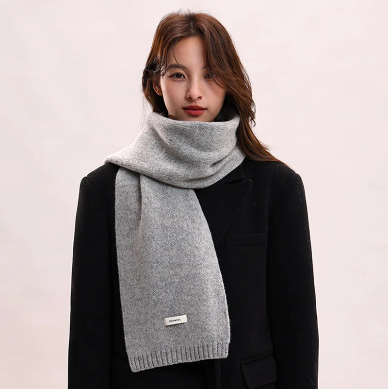 Good Quality Knitting 100% Wool Scarf Unisex Lightweight Warm Winter Neckerchief Pure Color Versatile Pashmina Shawl Muffler