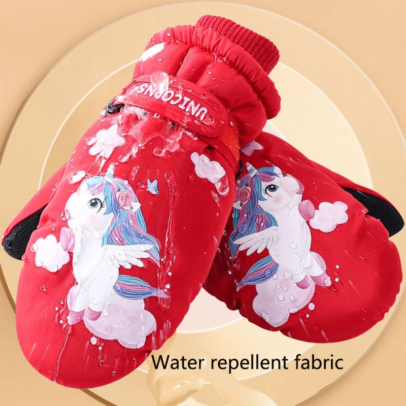 Детские ветрозащитные перчатки противоскользящие варежки теплые с принтом