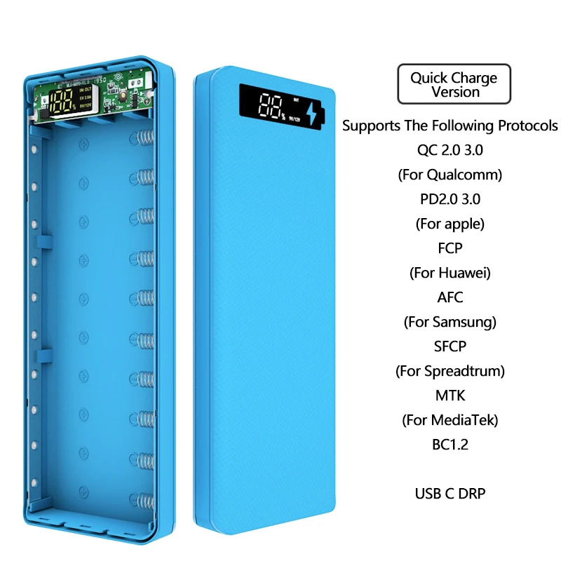 10*18650 быстрая зарядка чехол для внешнего аккумулятора с двумя USB-портами QC 3 0 PD
