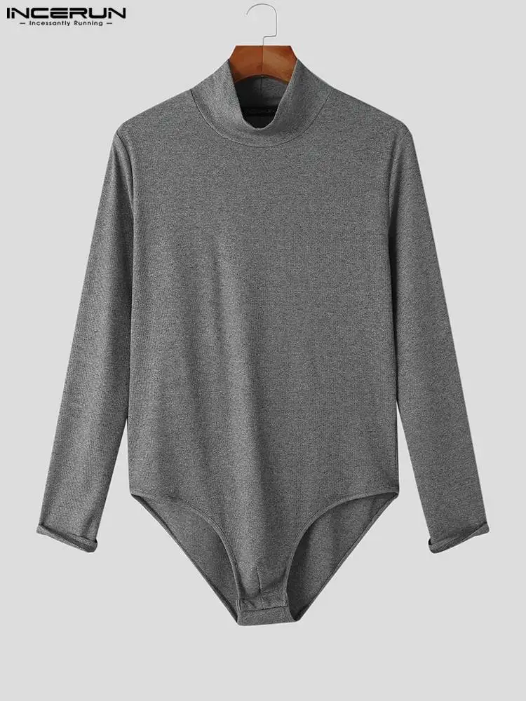 Comfortable Homewear Rompers INCERUN New Men's Knitted Long Sleeve Triangle Suits Bodysuit Solid All-match Simple Jumpsuit S-5XL