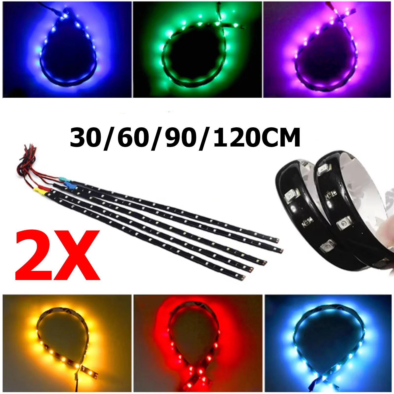 2PCS 30 / 60 90 120cm Изгибаемые светодиодные штриховые огни Мотоциклы DRL 12V фары наружные