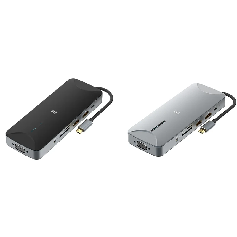

13 в 1 MST USB C концентратор Type-C на Dual 4K-совместимый адаптер VGA Gigabit Ethernet Беспроводная быстрая зарядная станция