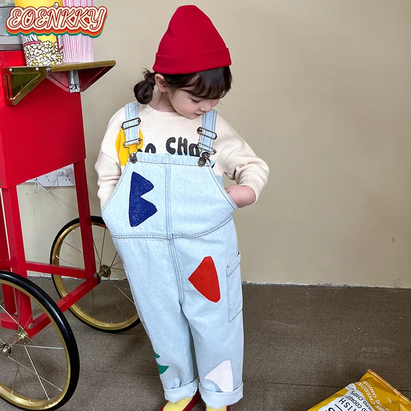 Детские джинсовые комбинезоны для девочек комплекты свитеров хлопковые с