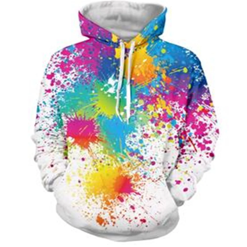 

Men Women Fashion Brand hoodies Paint Splatter Tie dye 3D All Over Print Hip Hop Casual Hoodie Hipster Rainbow hooded sweatshirt