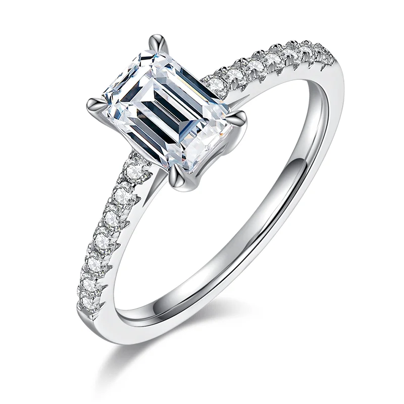

GEM'S BALLET 585 14K 10K 18K Gold 925 Silver Rings 1.0Ct Emerald Cut Hidden Halo Pave Moissanite Engagement Ring For Women