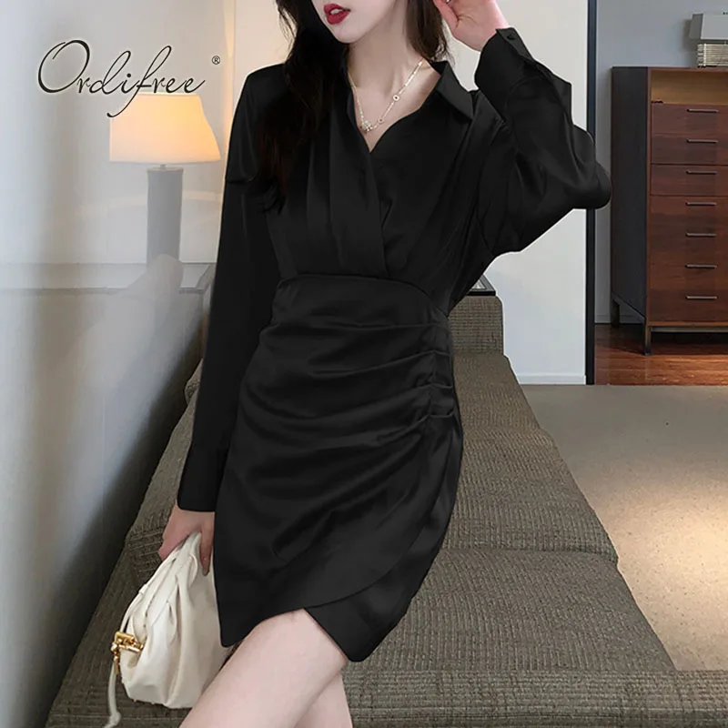 Осень-зима 2022 женское атласное платье Ordifree сексуальное облегающее мини-платье с