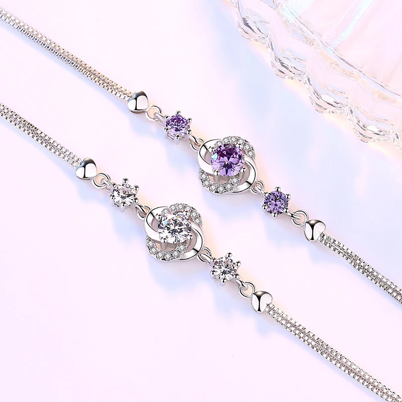 Женский браслет из серебра 925 пробы с цветком и кристаллами |