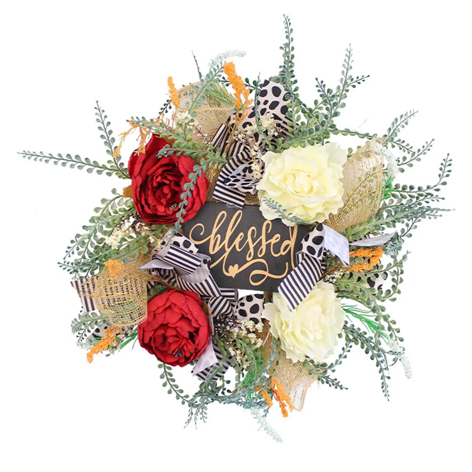 

40cm Rose Flowers Artificial Wreath for Indoor Outdoor Front Door Decoration