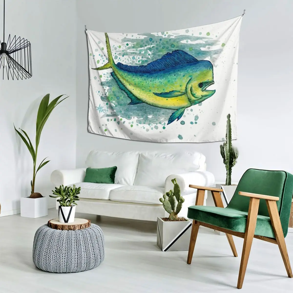 Mahi Splash от Amber Marine ~ акварель и чернила рыба-дельфин / картина Dorado искусство? Гобелен