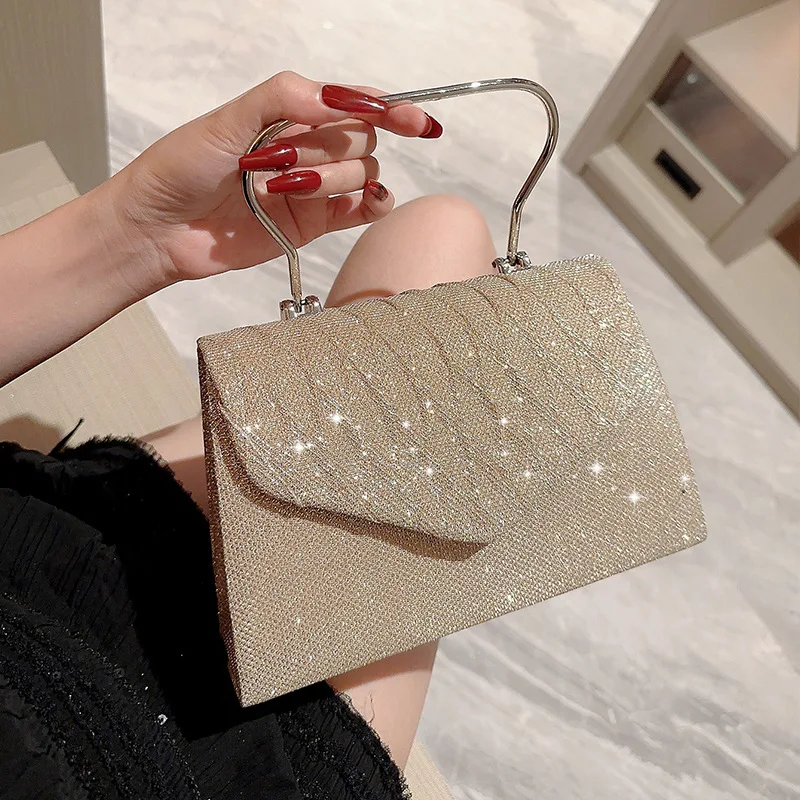 

Mini Shining Drill Handbag With Metal Handle For Women 2023 Summer Banquet Chain Shoulder Bags Clutches Wedding Party Dinner Bag