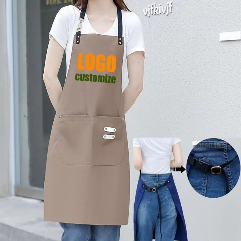 

Фартук с логотипом на заказ, искусственный фартук с шеф-поваром, официантом, для женщин и мужчин, домашняя кухонная проволочная Водонепрони...