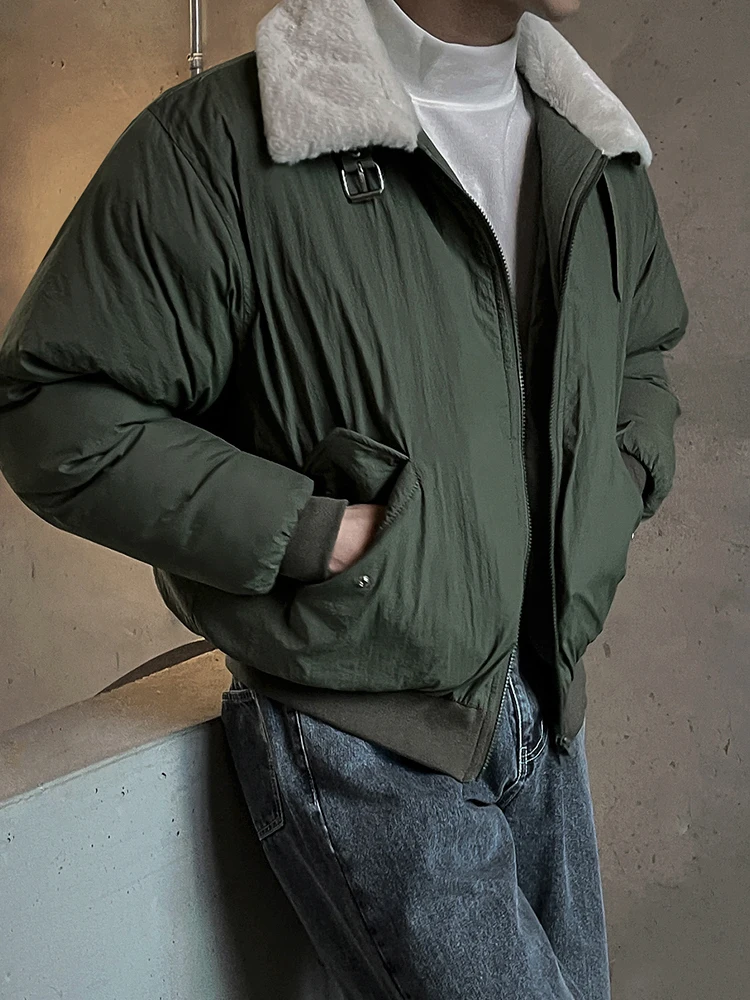 Сплошные мужские стеганые пальто из овечьей шерсти с отложным воротником