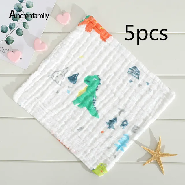 5pcs/Lot Baby Towels Muslin 6 Layers Cotton Soft Baby Face Towel Handkerchief Bathing Feeding Face Washcloth Wipe Burp Cloths 5