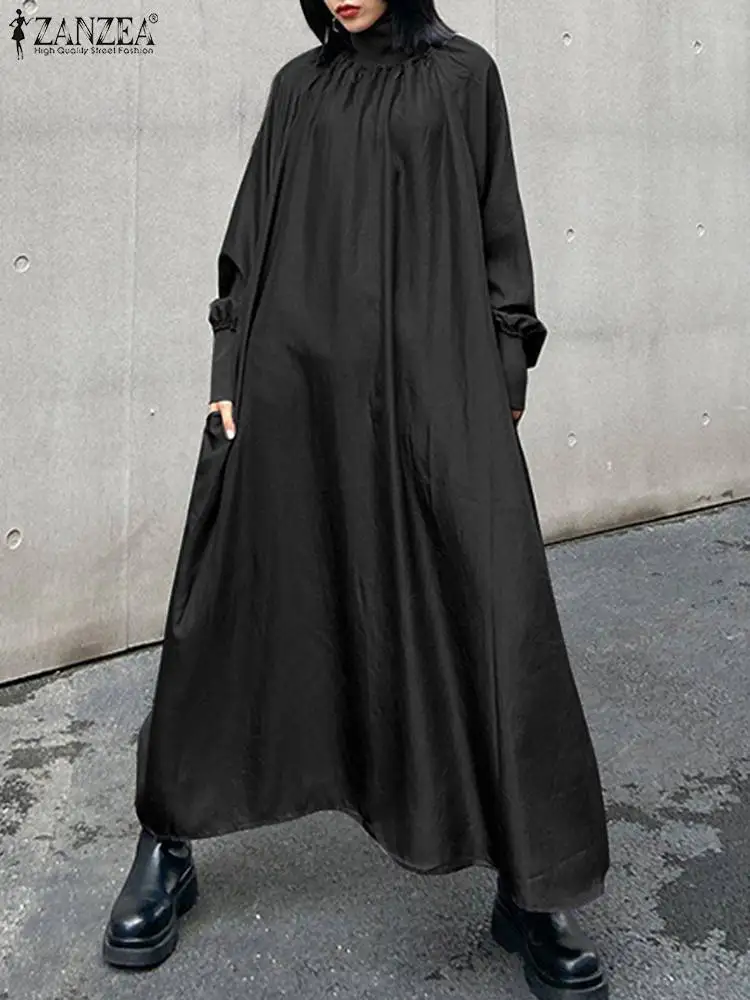 

Платье ZANZEA женское длинное с длинным рукавом, модное повседневное свободное платье-трапеция, элегантная уличная одежда с высоким воротнико...