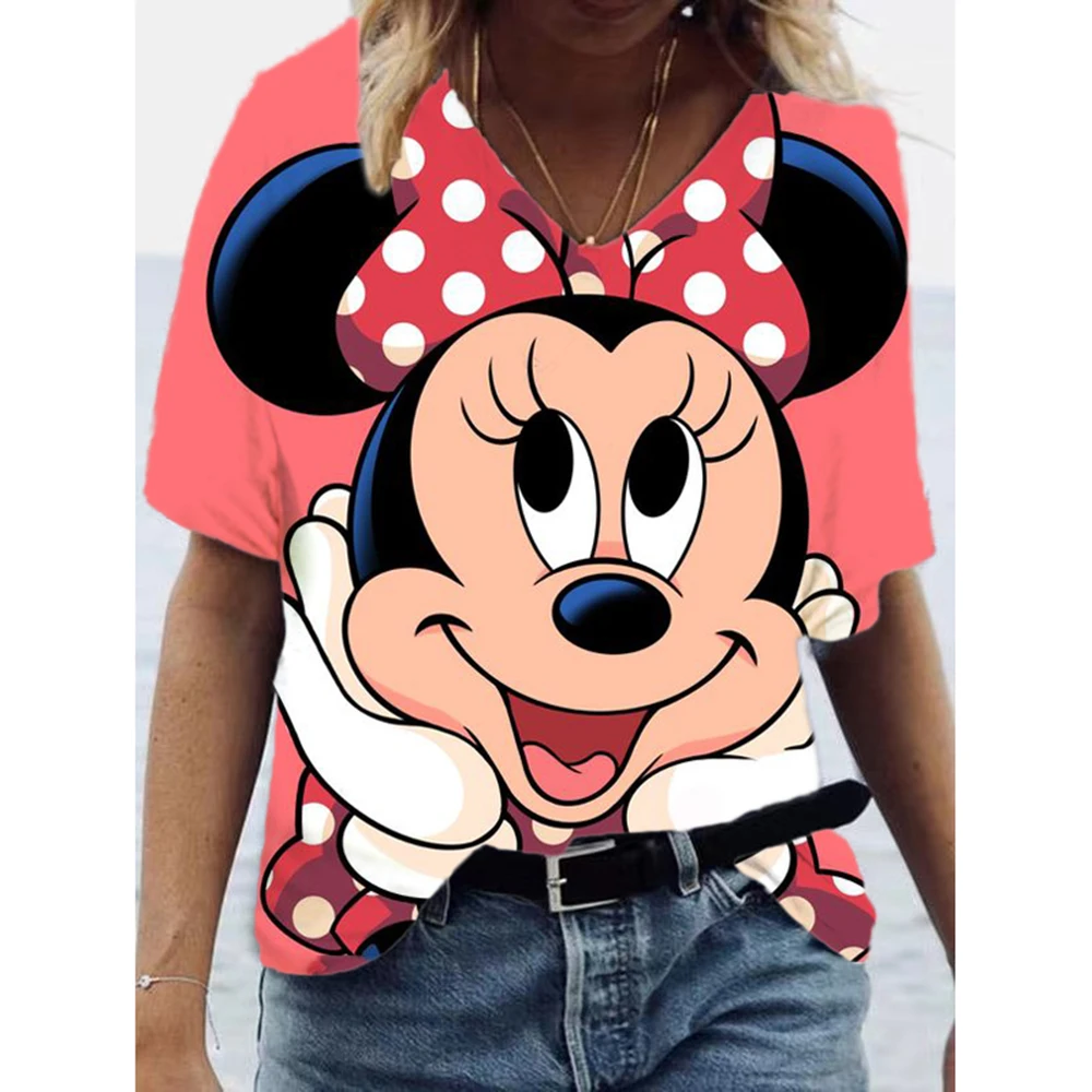 

Женские футболки, повседневные топы с принтом Диснея Минни Микки Маус в стиле Харадзюку, летняя женская футболка, футболка с коротким рукав...