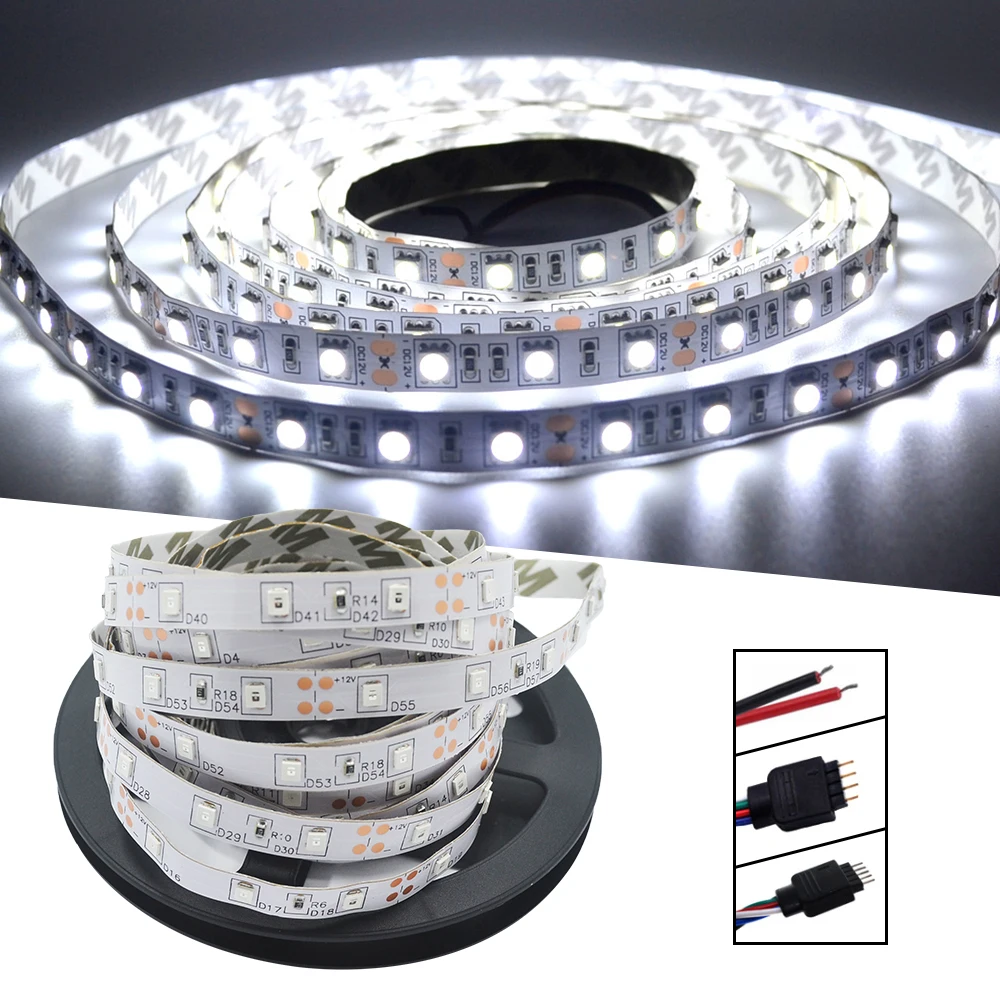 1 шт. Светодиодная лента DC 12V SMD 5050 водонепроницаемая гибкая лента лампы LED с 60-120 светодиодами/м для украшения, светильников и создания ярких атмосферных световых эффектов.