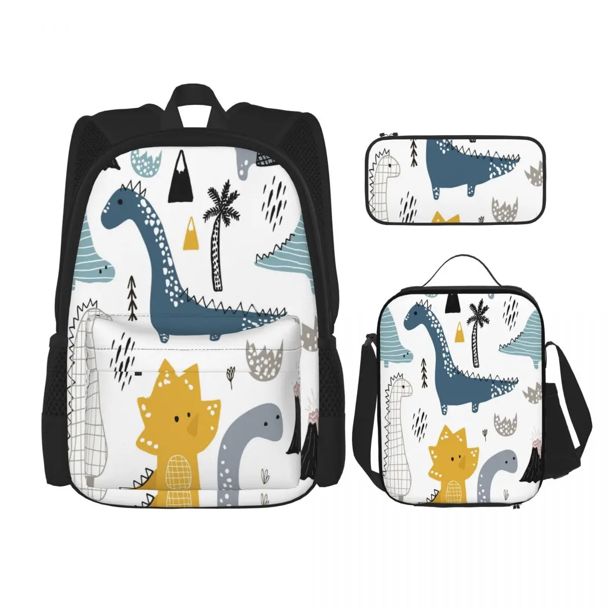 

3 Pcs Hand Drawn Dinosaurs Backpack Unique Prints Knapsack for Teenagers Girls Boys Travel Bagpack Children School Bags