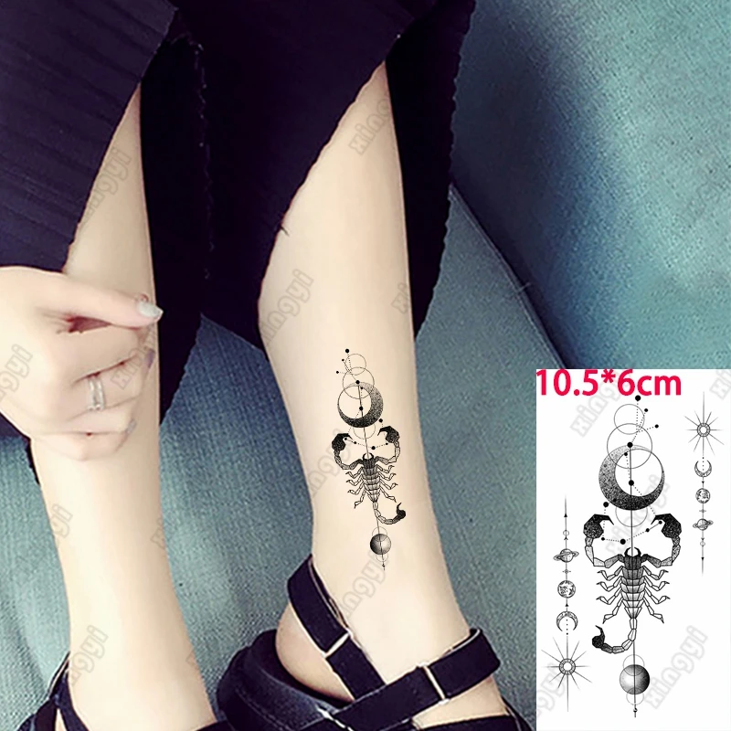 

Водостойкая Временная тату-наклейка Луна солнце Тай Чи Скорпион маленький узор искусственная тату флэш-тату на запястье для мужчин и женщи...