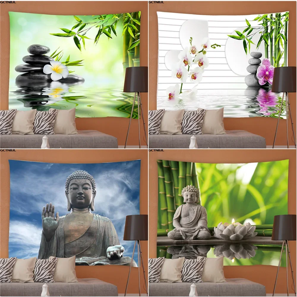 Zen Spa цветочный гобелен настенный Декор Лотос бамбуковые стебли камни сад пейзаж