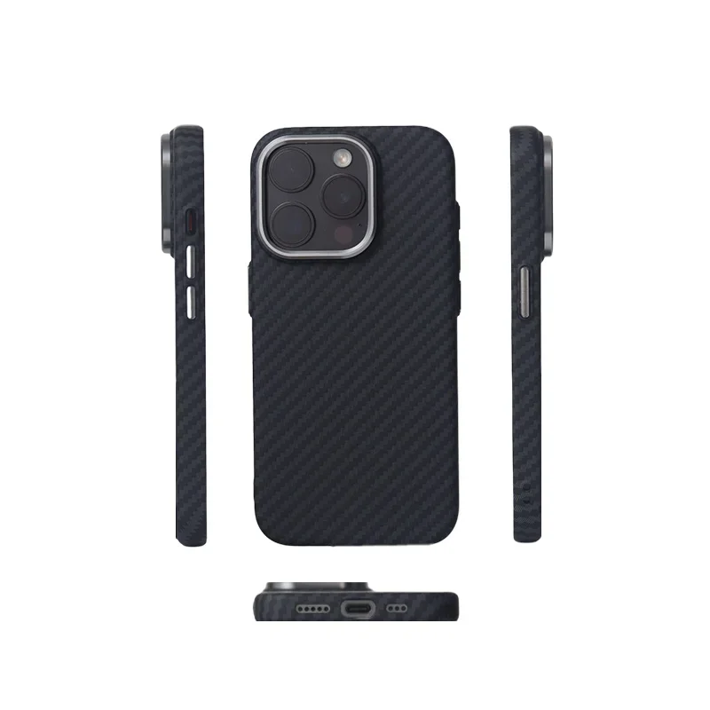 Фото Новый магнитный черный чехол для iPhone 17, 16, 15 Pro Max MagSafe, жесткая задняя крышка из углеродного волокна, защитный чехол для телефона №1