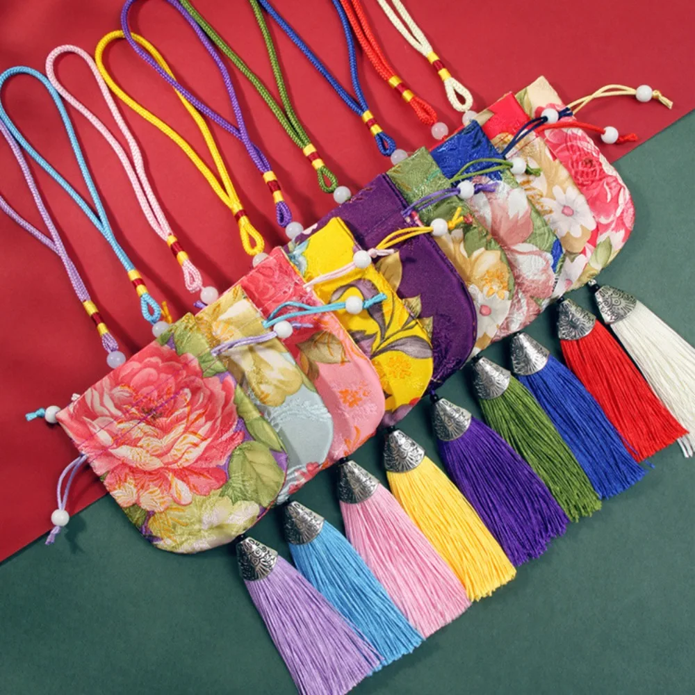 

Flower Pattern Earring Case Antique Tassel Car Ornaments Chinese Style Sachet Embroidery Bag Jewelry Bag Coin Purse
