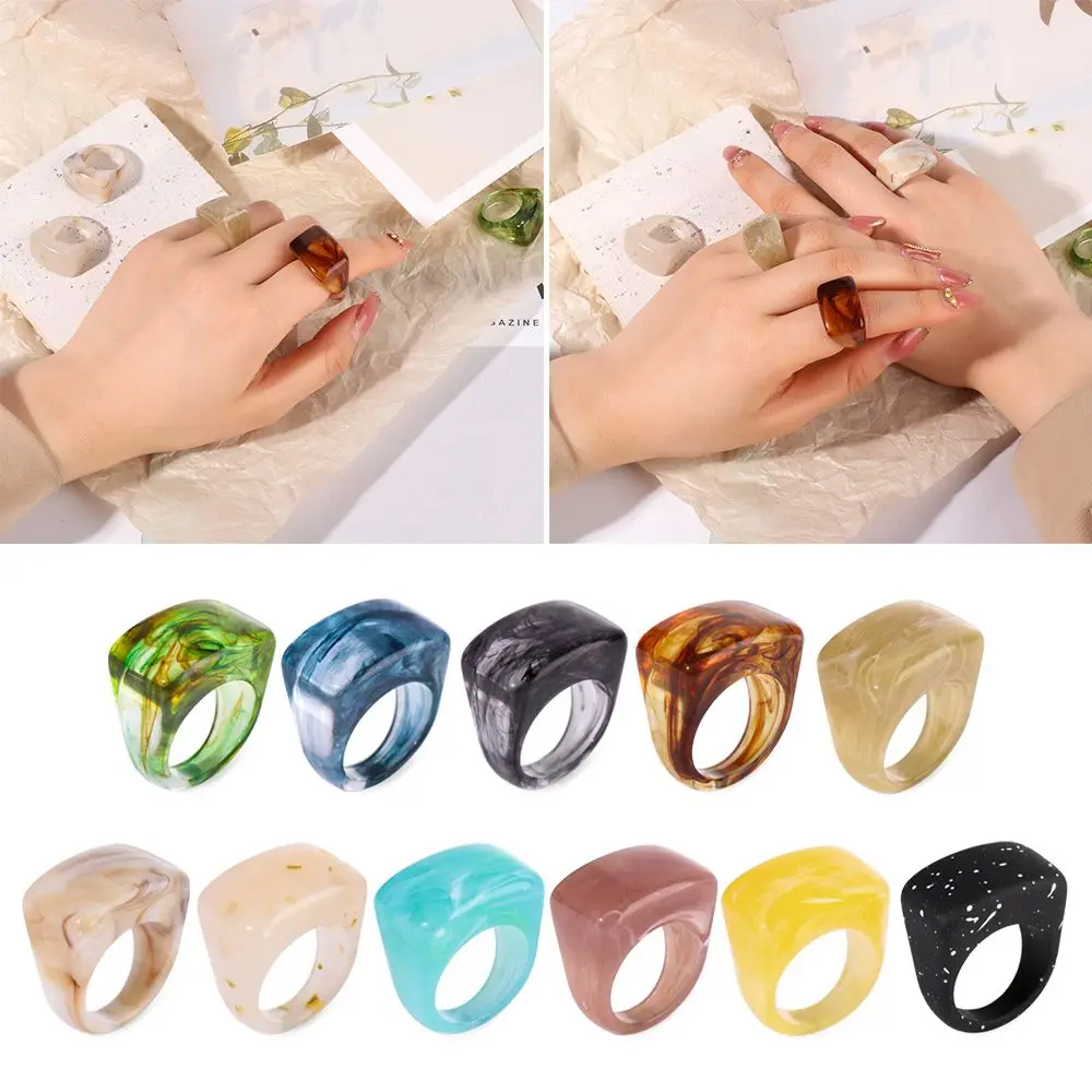 

Women Girls Jewelry Acrylic Jewelry Transparent Art Decor Resin Rings Marble Pattern Irregular Figure Acrylic Ring