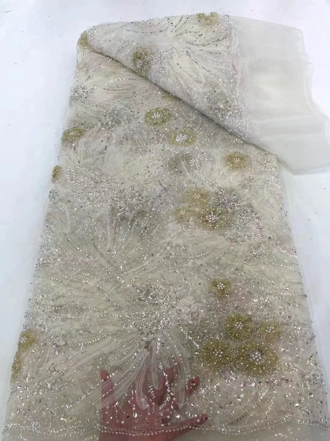 Роскошные великолепные блестки ручной работы с 3D цветочным кружевом из тюля для