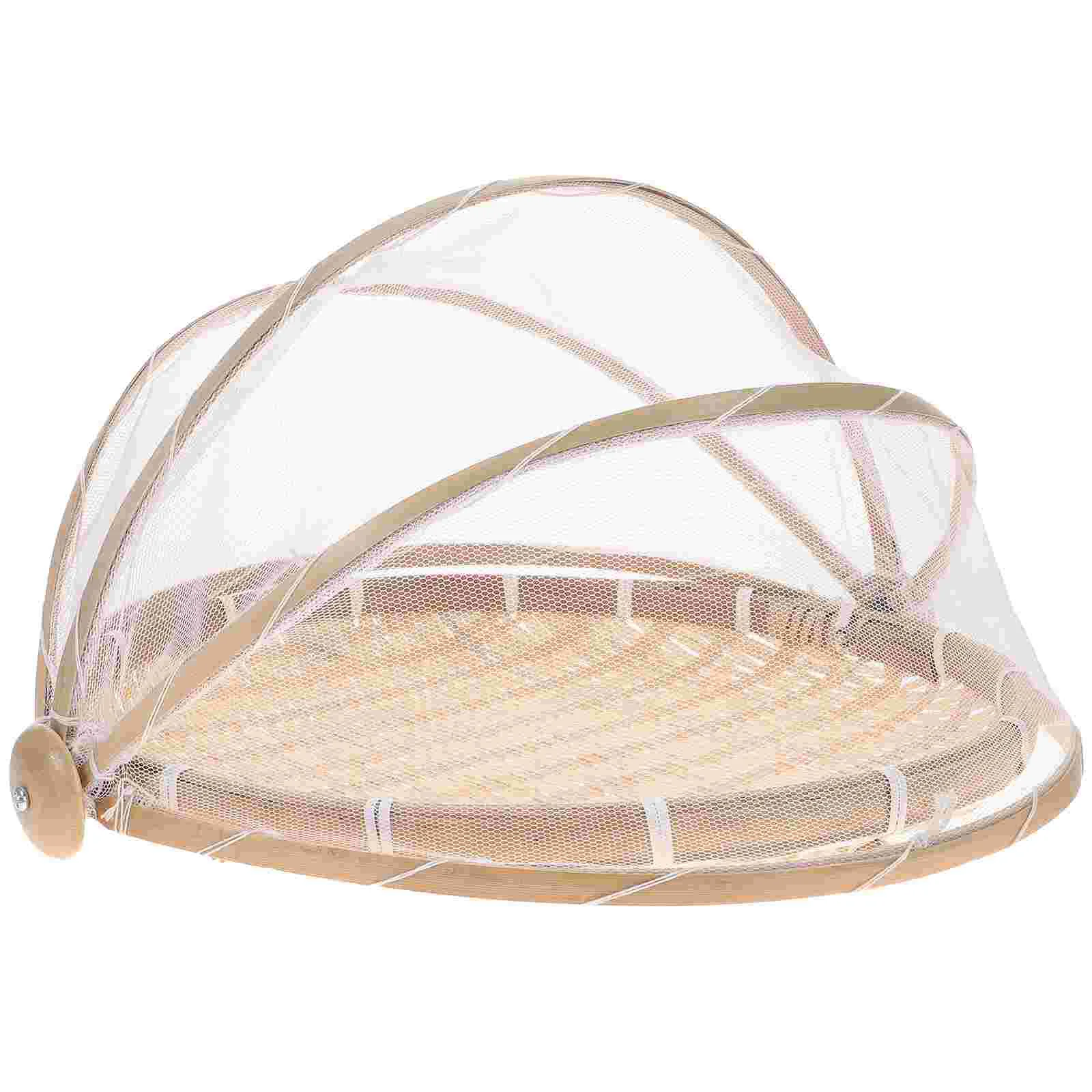 

Net Cover Bamboo Basket Vegetable Container Bamboo Sieve Storage Basket Wicker Picnic Baskets Mesh Folding Food Cover