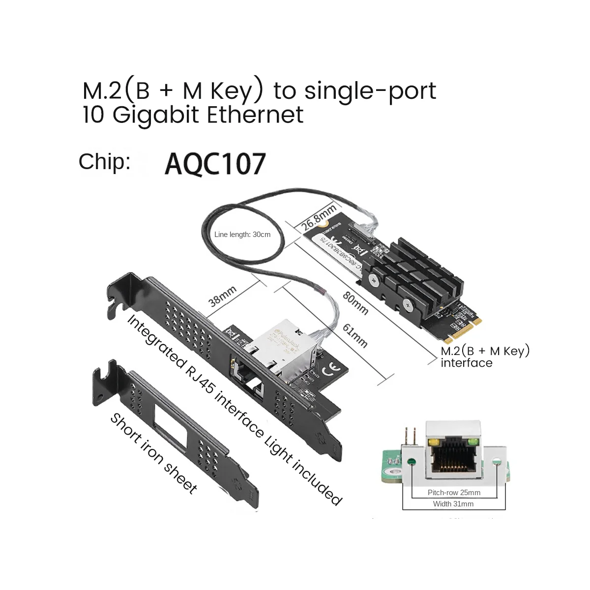 Адаптер сетевой для Ethernet Gigabit Nic B Key, M.2-один порт 10 Гбит/с, ключ M, 10G/2,5G/1000M, чип AQC107