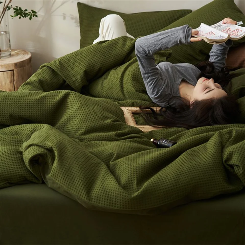 Ins Style однотонный вафельный хлопковый пододеяльник комплект простыней из четырех