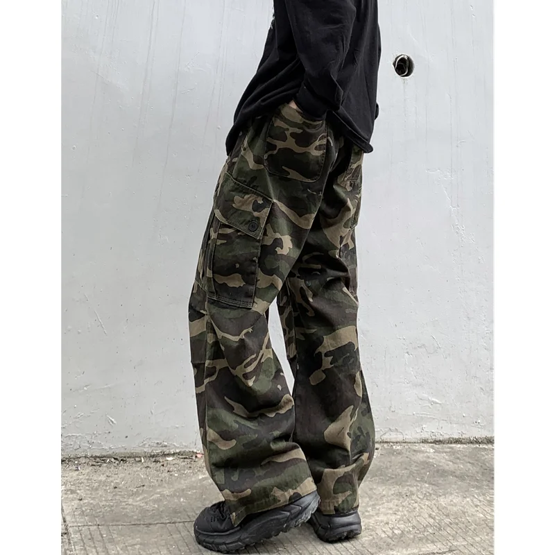 Men's Wear Vintage Loose Camouflage Jeans 2022 Autumn New Pattern Fashion Multiple Pockets Straight Cylinder Cargo Pants Female