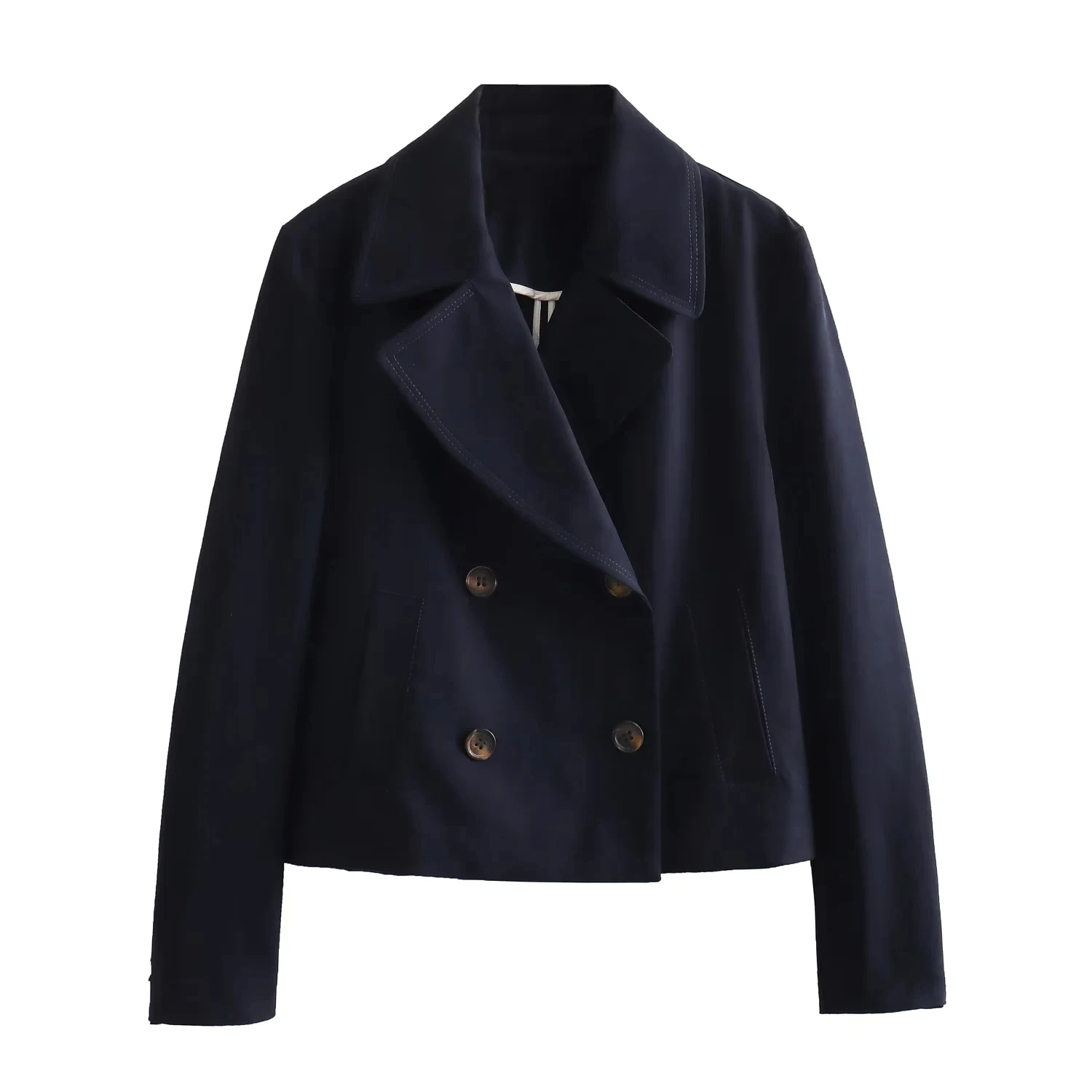 

TRAF Women Vintage Double Breasted Short Jacket Lapel Long Sleeve Jacket Coat Fashion Commuter Jacket Coat Female Autumn Coat