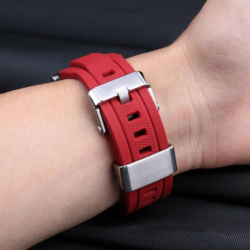 Watch Accessories For Casio MTG-B1000 G1000 Watch Strap Solid Steel Linker Rubber Silicone Pin Buckle Bracelet