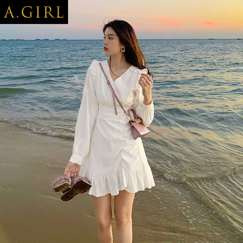 

Женское платье-туника с V-образным вырезом, с оборками