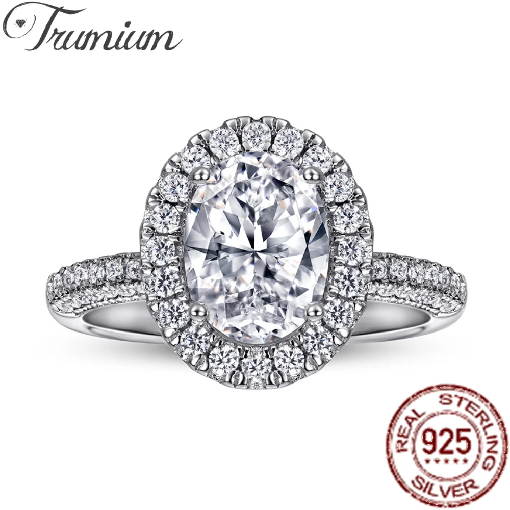 

Trumium 100% s925 Sterling Silver Women Ring Pigeon Egg Cubic Zirconia Fashion Luxury Wedding Band Anniversary Jewelry Gift