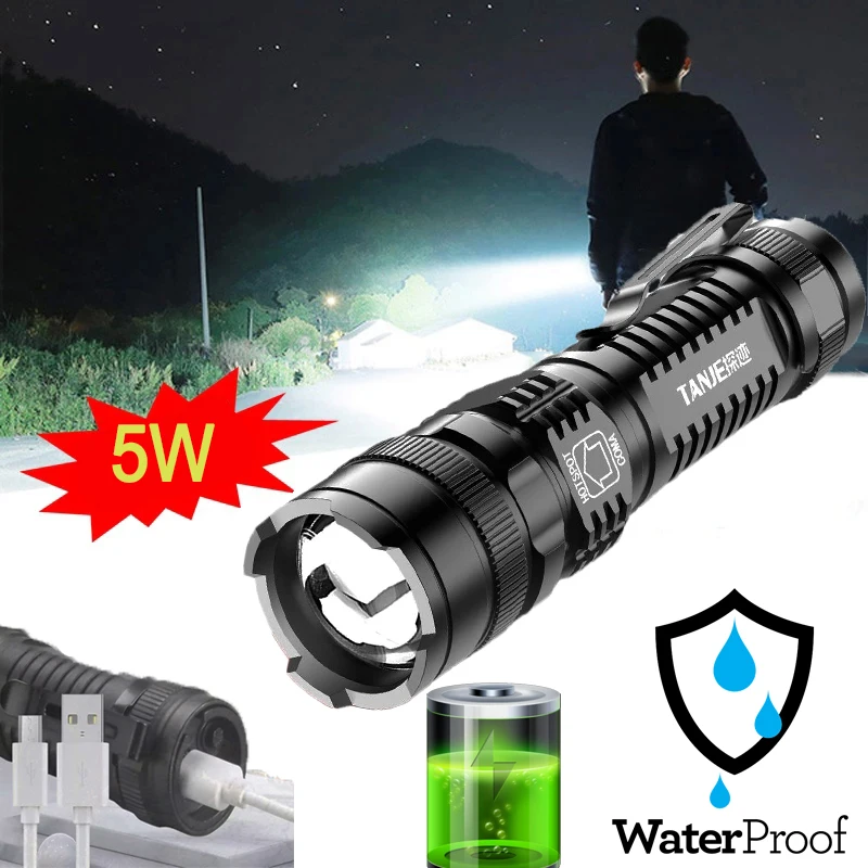 

Mini Strong Bright LED Flashlight Outdoor Portable USB Rechargeable Power Bank Light Long Shot Waterproof Camping Fishing Hiking