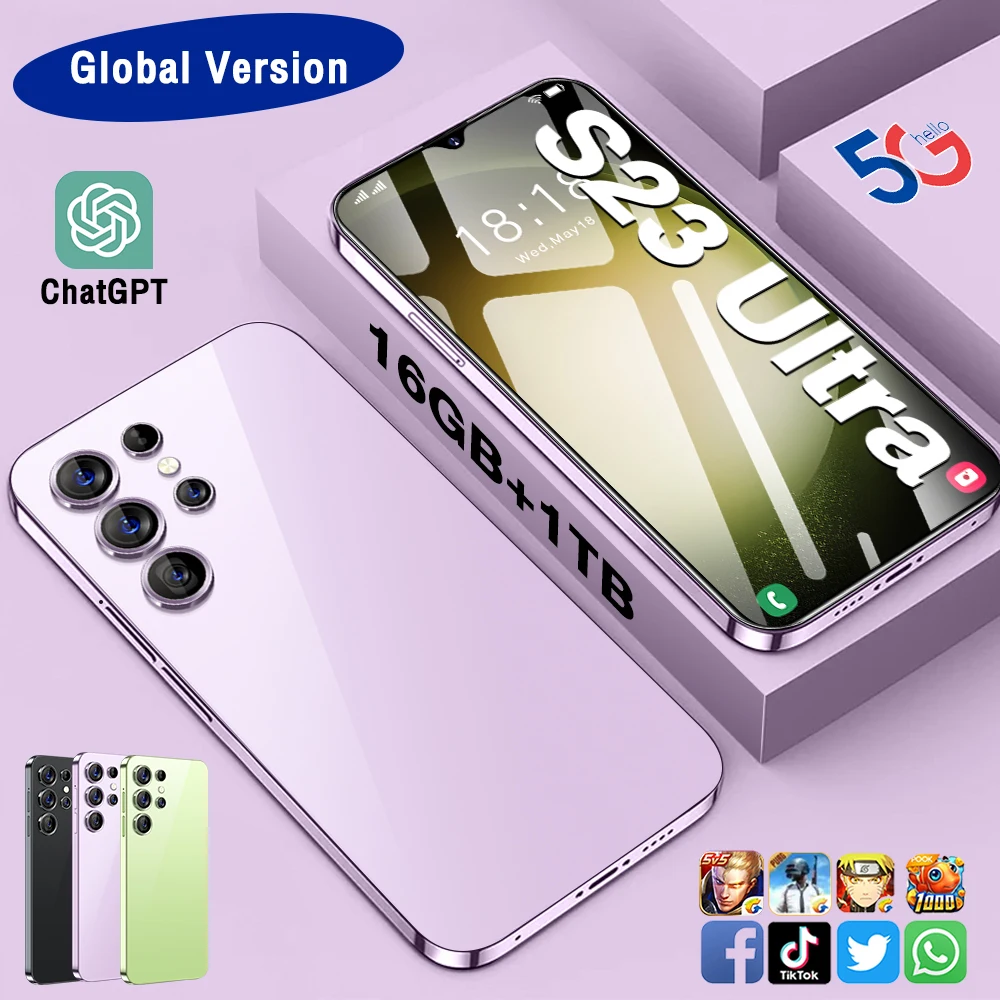 

2023 New S23 Ultra Android Smart Phone 6.7 Inch HD Full Screen Face ID 16GB+1TB Mobile Phones Global Version 3G 4G 5G Cell Phone