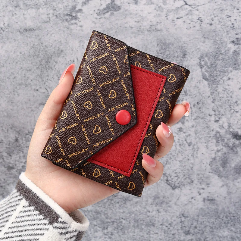 Leather Small Wallets Women Luxury Brand Design Splicing Short Wallet Purses Female Short Coin Zipper Purse Credit Card Holder