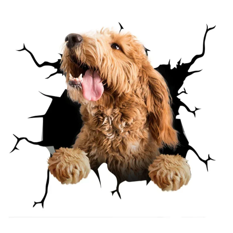 3D потрескавшаяся наклейка с изображением собаки на кузов или окно автомобиля