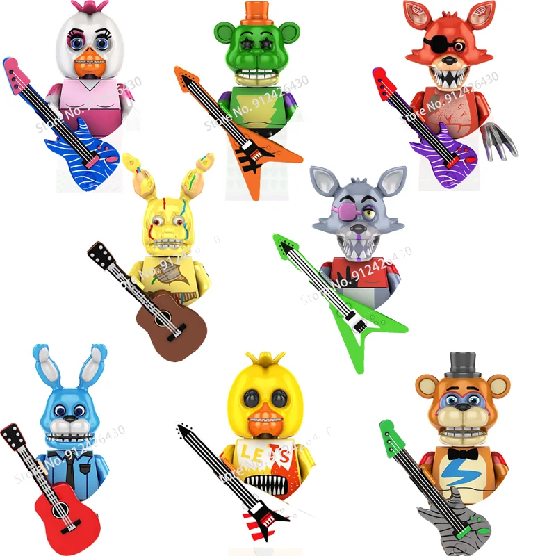 FNAF Five Nights Buy 8 Pcs Blocks Gift Game Figure FNAF Toy Figurine Nightmare Chica Bonnie Foxy Golden Bonnie Bear Figures Gift